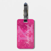 Girl-Hot-Pink-Glam Diamond-Sparkone Monogramm-Name Gepäckanhänger (Rückseite vertikal)