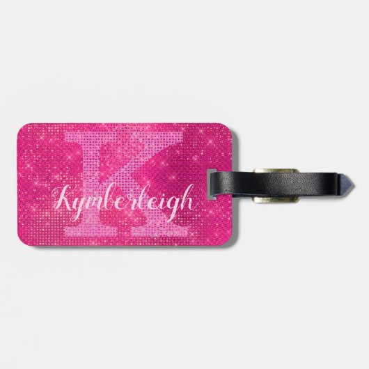 Girl-Hot-Pink-Glam Diamond-Sparkone Monogramm-Name Gepäckanhänger (Rückseite horizontal)