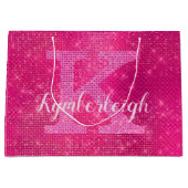 Girl-Hot-Pink-Glam Diamond-Sparkone Monogramm-Name Große Geschenktüte (Vorderseite)