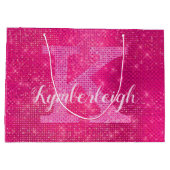 Girl-Hot-Pink-Glam Diamond-Sparkone Monogramm-Name Große Geschenktüte (Rückseite)