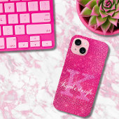 Girl Hot Pink Glam Glitzer Sparkle Monogram Name Case-Mate iPhone Hülle