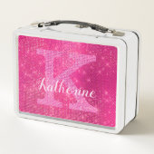 Girl Hot Pink Glam Glitzer Sparkle Monogram Name Metall Brotdose (Rückseite)