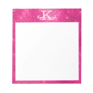 Girl Hot Pink Glam Glitzer Sparkle Monogram Name Notizblock