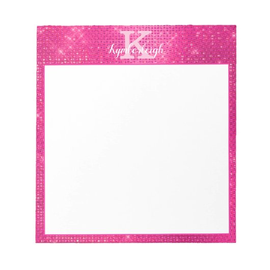 Girl Hot Pink Glam Glitzer Sparkle Monogram Name Notizblock (Vorderseite)