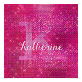 Girl Hot Pink Glam Glitzer Sparkle Monogram Name Poster