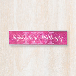 Girl Hot Pink Glam Glitzer Sparkle Monogram Name Türschild