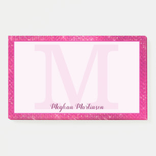 Girl Hot Pink Glam Sparkle Monogramm Name Groß Post-it Klebezettel