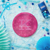 Girl Hot Pink Glitzer Glam Sparkle Monogram Name Pappteller (Party)