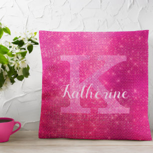Girl Hot Pink Glitzer Glam Sparkle Monogramm Name Kissen
