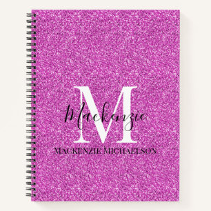 Girl Hot Pink Glitzer Monogram Name Notebook Notizblock