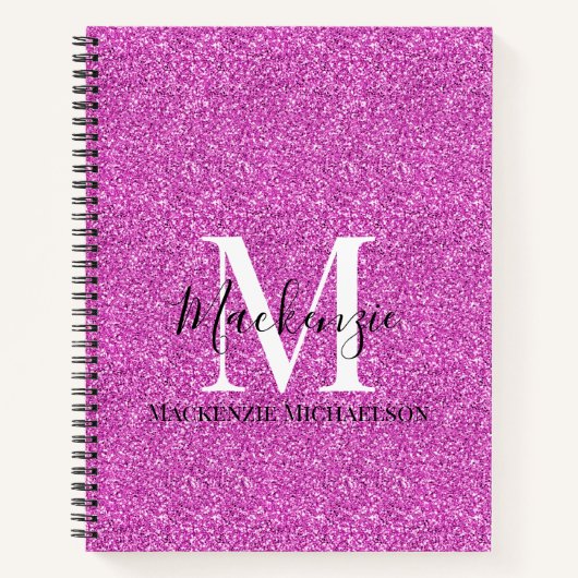 Girl Hot Pink Glitzer Monogram Name Notebook Notizblock (Vorderseite)