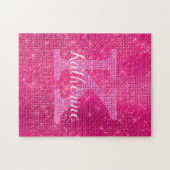 Girl-Hot-Pink-Glitzer-Sparkle-Bling-Monogramm-Name Puzzle (Horizontal)