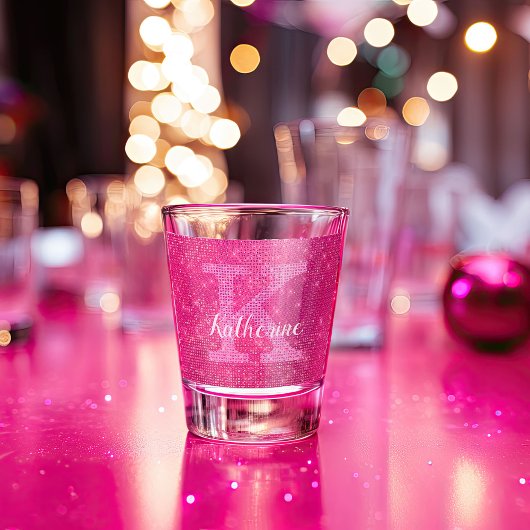 Girl Hot Pink Glitzer Sparkle Fun Monogram Name Schnapsglas