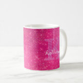 Girl Hot Pink Glitzer Sparkle Glam Monogram Name Kaffeetasse (VorderseiteRechts)