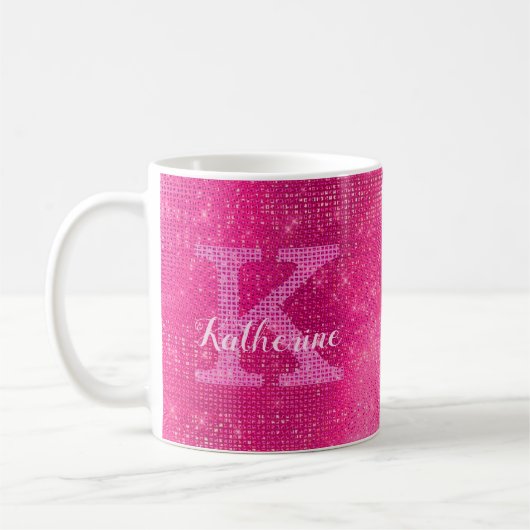 Girl Hot Pink Glitzer Sparkle Glam Monogram Name Kaffeetasse (Links)