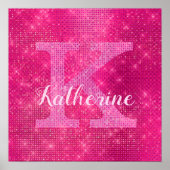 Girl Hot Pink Glitzer Sparkle Glam Monogram Name Poster (Vorne)