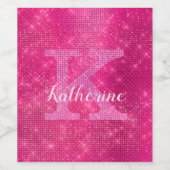 Girl Hot Pink Glitzer Sparkle Glam Monogram Name Weinetikett (Einzelnes Label)