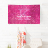 Girl Hot Pink Glitzer Sparkle Monogram Name Dorm Banner (Insitu)
