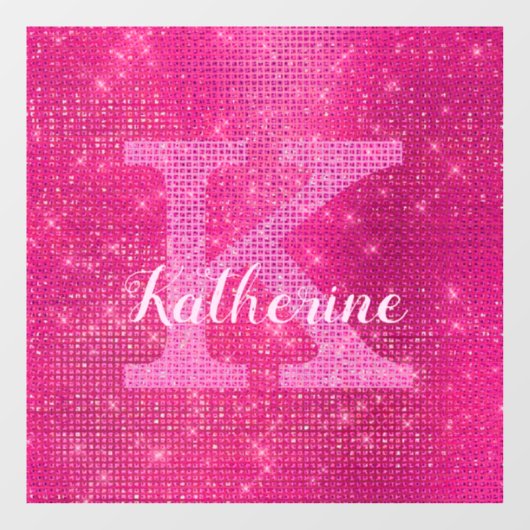 Girl Hot Pink Glitzer Sparkle Monogram Name Dorm Fensteraufkleber (Blatt)