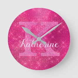 Girl-Hot-Pink-Glitzer-Synonym Runde Wanduhr