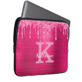 Girl Hot Pink Glitzer Tropfen Chic Monogram Name Laptopschutzhülle (Vorne Rechts)