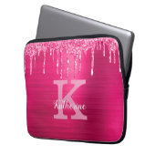 Girl Hot Pink Glitzer Tropfen Chic Monogram Name Laptopschutzhülle (Vorderseite Links)