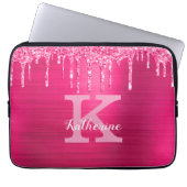 Girl Hot Pink Glitzer Tropfen Chic Monogram Name Laptopschutzhülle (Vorderseite)