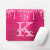 Girl Hot Pink Glitzer Tropfen Glam Monogram Name Mousepad (Mit Mouse)