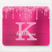 Girl Hot Pink Glitzer Tropfen Glam Monogram Name Mousepad (Vorne)