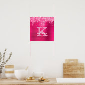 Girl Hot Pink Glitzer Tropfen Glam Monogram Name Poster (Küche)