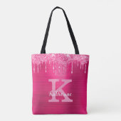 Girl Hot Pink Glitzer Tropfen Glam Monogram Name  Tasche (Rückseite)