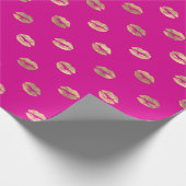 Girl Hot Pink Gold Kiss Lips Muster Geschenkpapier (Ecke)