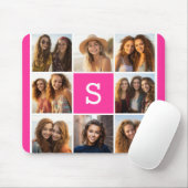 Girl Hot Pink Instagramm Foto Collage Monogramm Mousepad (Mit Mouse)