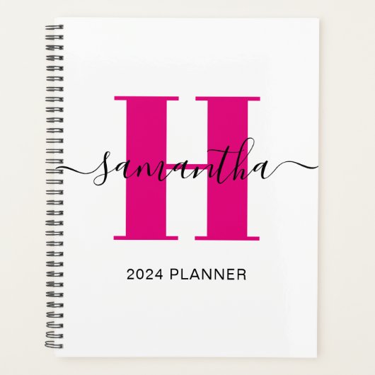 Girl Hot Pink Monogram Planer (Vorderseite)