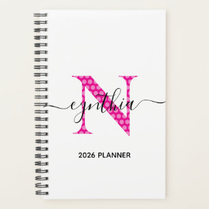 Girl Hot Pink Polka Dot Monogramm Planer