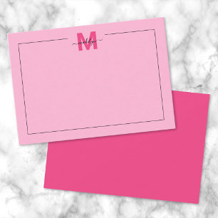 Girl Hot Pink Script Name Monogram Mitteilungskarte