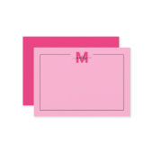 Girl Hot Pink Script Name Monogram Mitteilungskarte (Vorderseite/Rückseite Beispiel)