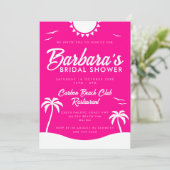 Girl Hot Pink Summer Beach Party Brautparty Einladung (Stehend Vorderseite)