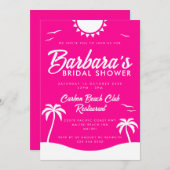 Girl Hot Pink Summer Beach Party Brautparty Einladung (Vorne/Hinten)