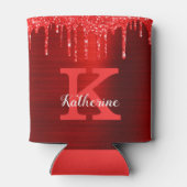 Girl Hot Ruby Red Glitzer Tropfen Monogram Name Dosenkühler (Rückseite)
