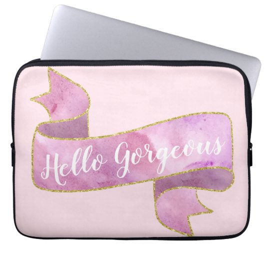 Girl Hübsch Blush Pink Hallo wunderschöne goldene Laptopschutzhülle (Vorderseite)