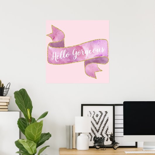 Girl Hübsch Blush Pink Hallo wunderschöne goldene  Poster (Heimbüro)