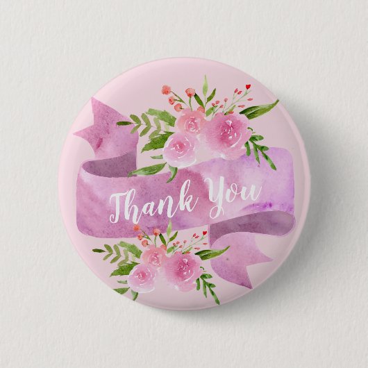 Girl Hübsch Chic Floral Blush Rosa Rose Danke Button (Vorderseite)