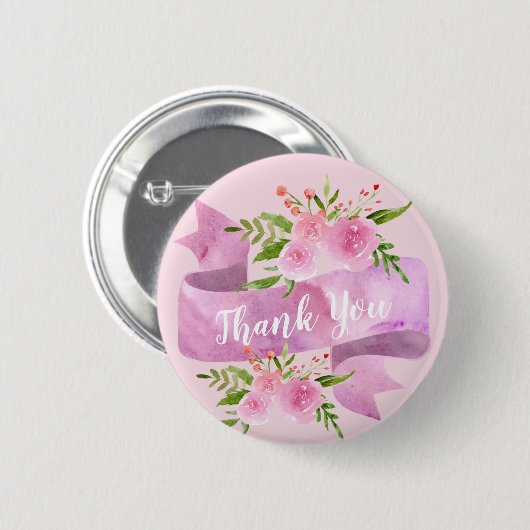 Girl Hübsch Chic Floral Blush Rosa Rose Danke Button (Vorne & Hinten)
