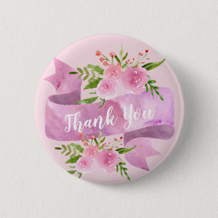Girl Hübsch Chic Floral Blush Rosa Rose Danke Button