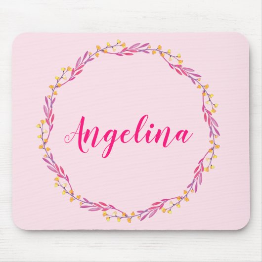 Girl Hübsch Pink Blumenstrauß Personalisierter Nam Mousepad (Vorne)