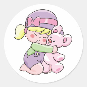 Girl Hugging Bärentreste und Geschenke Runder Aufkleber