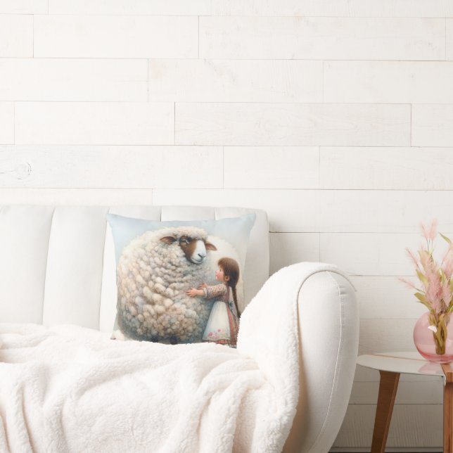 Girl Hugging Oversized Ewe Kissen (Liege)