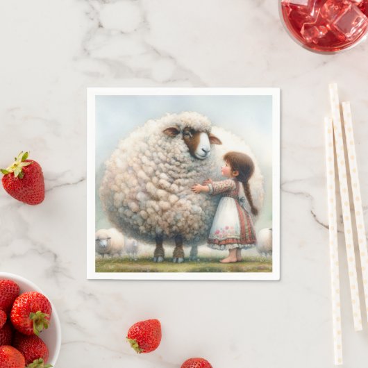 Girl Hugging Oversized Ewe Serviette (Beispiel)