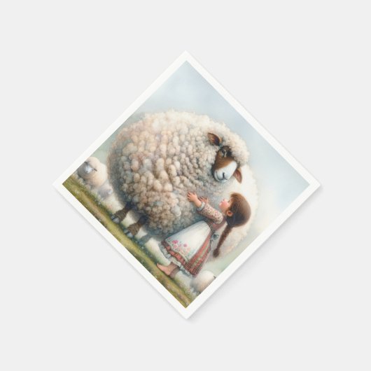 Girl Hugging Oversized Ewe Serviette (Ecke)